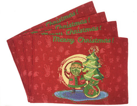Set-of-4-Pieces-Red-Santa-Claus-Christmas-Tapestry-Placemats-13”-x-19”-(17615)-Placemat
