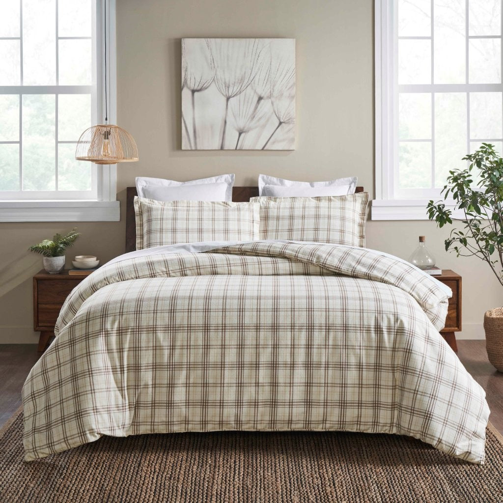Plaid Flannel Cotton Classic Modern Farmhouse Duvet Cover Set - Duvet Cover Set by Superior Brand