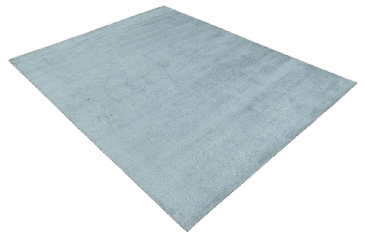 Plain Solid 8x10 Hand Loomed Silver Modern Minimalist Scandinavian Art Silk Rug