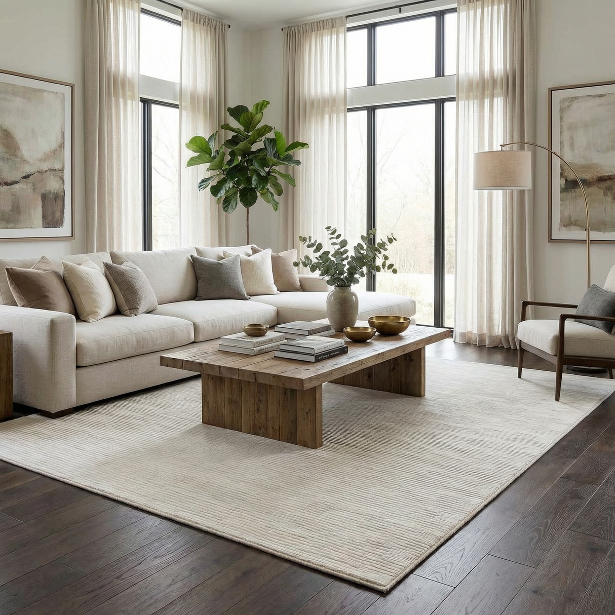 Kazuma Cream Checkered Washable Area Rug