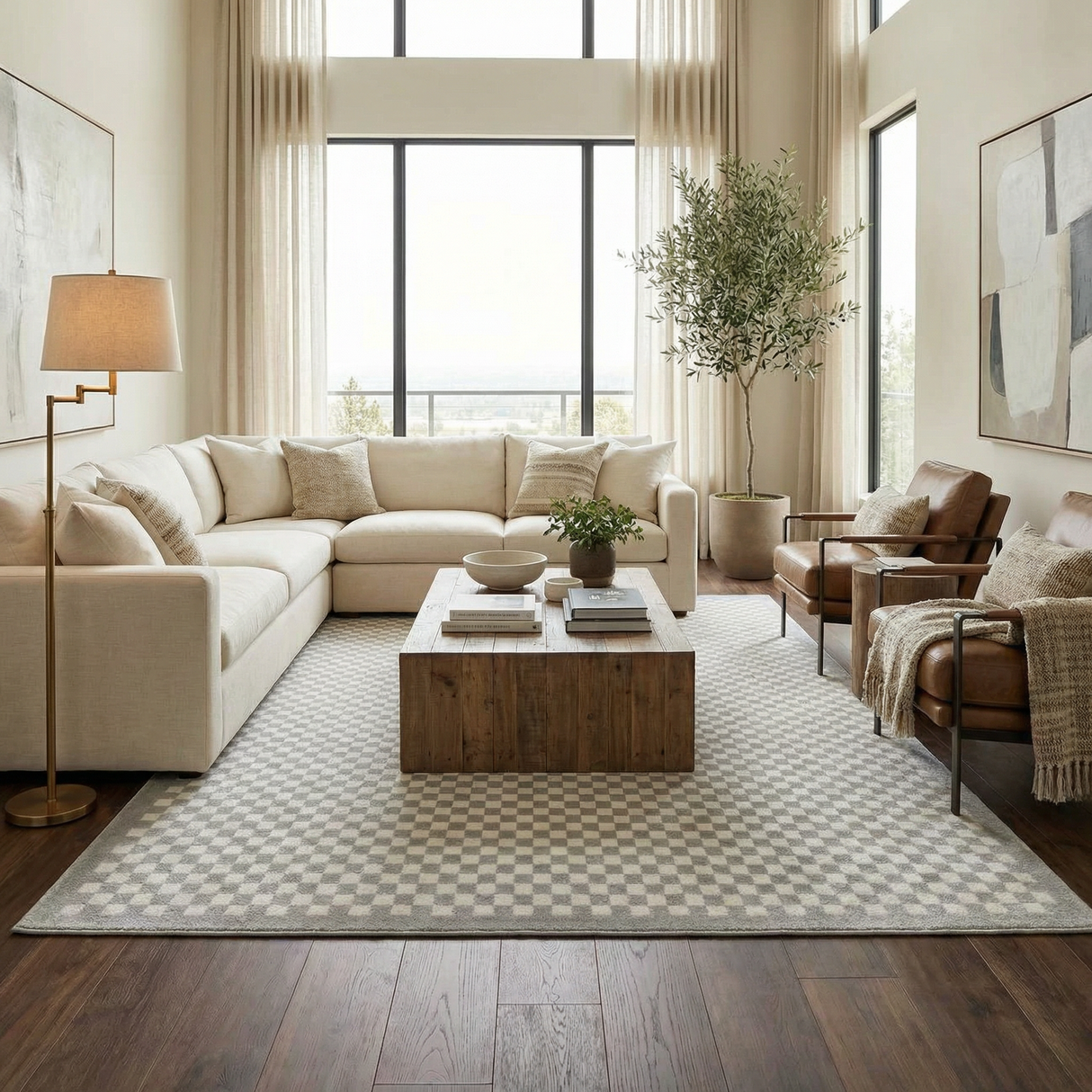 Gaiwan Cream Gray Washable Area Rug