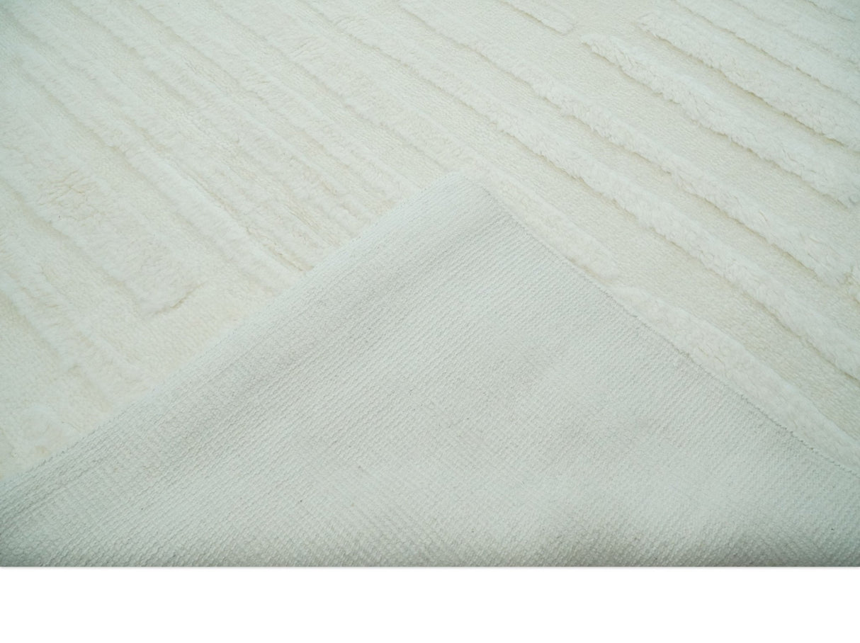 Premium 8x10 carved Texture Ivory hand knotted wool Area rug