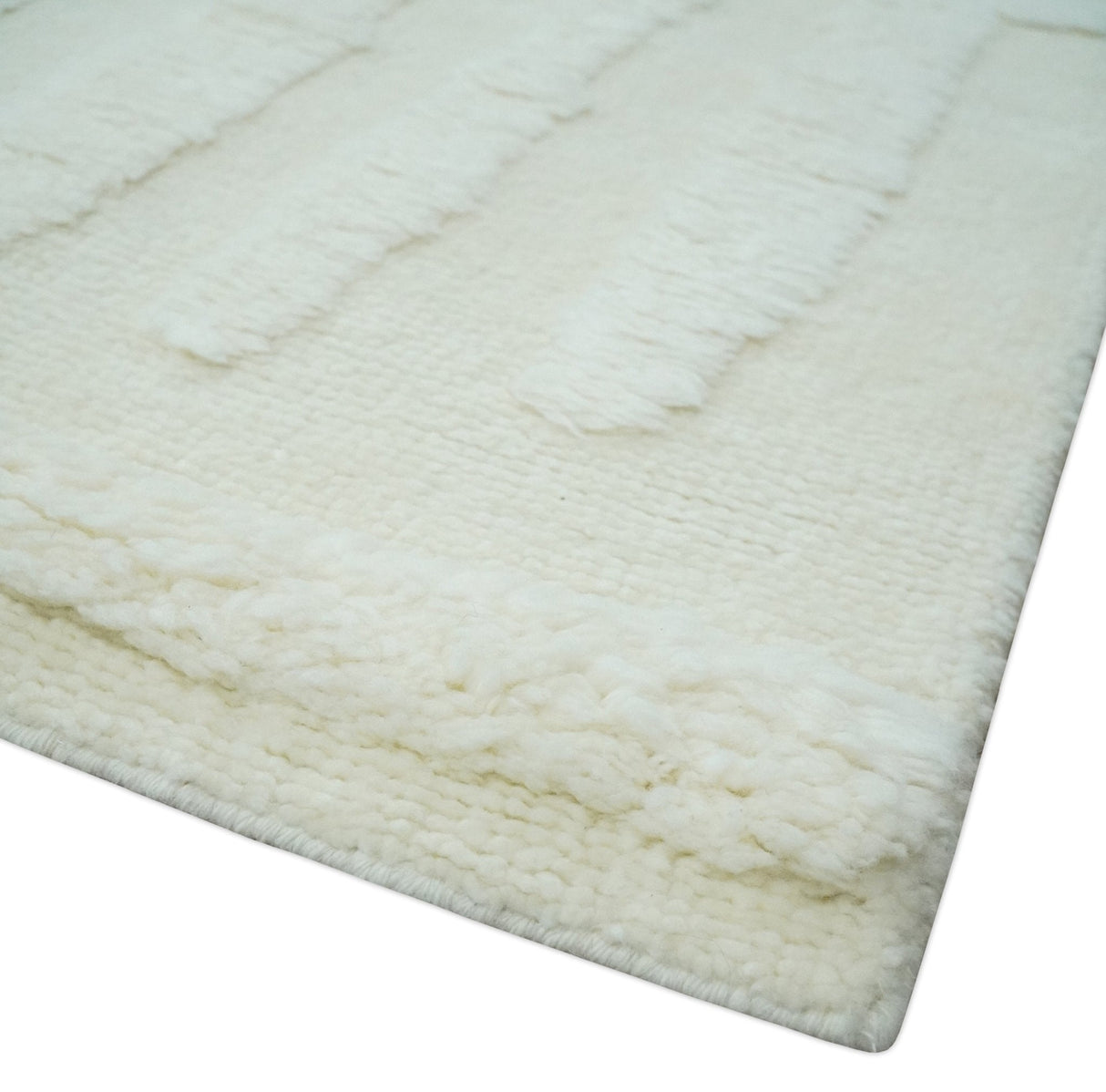 Premium 8x10 carved Texture Ivory hand knotted wool Area rug
