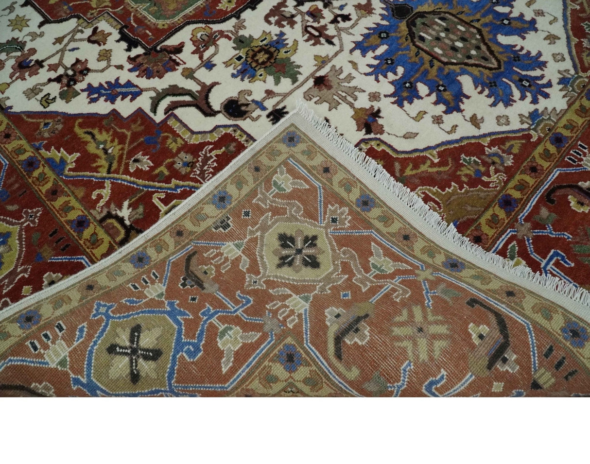 Premium Fine Knots Rust, Ivory and Olive 8x10 Hand knotted Traditional Wool Area Rug