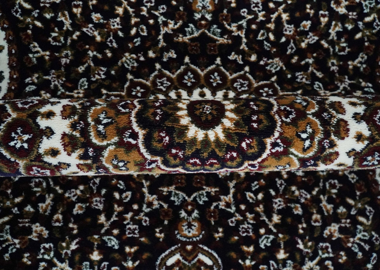 Premium Look 5x7 Black, Ivory and Brown Heriz Medallion Pattern Area Rug