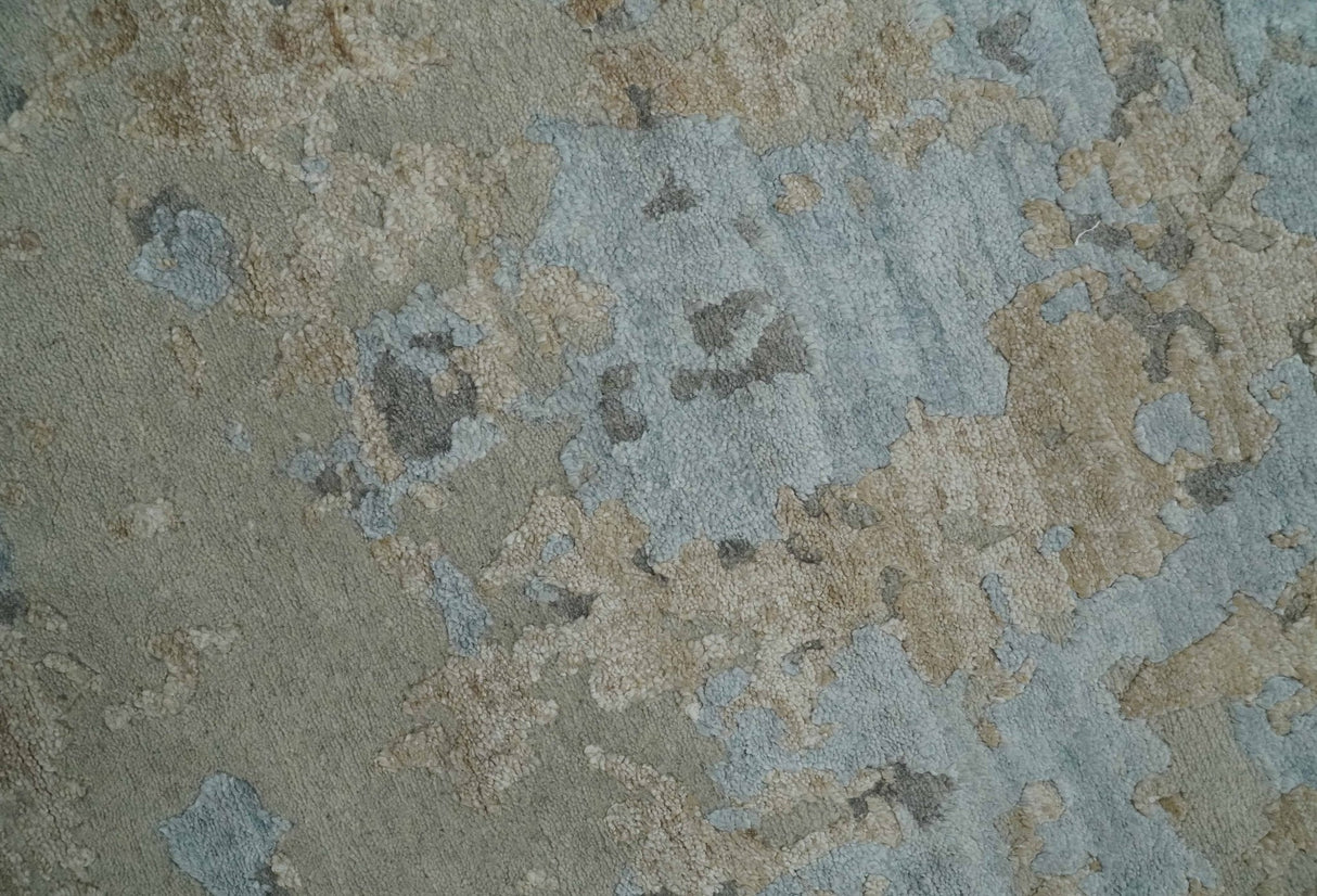 Premium look Hand knotted Silver and Blue modern Abstract wool and Silk Blended 7.10x9.6 Area Rug