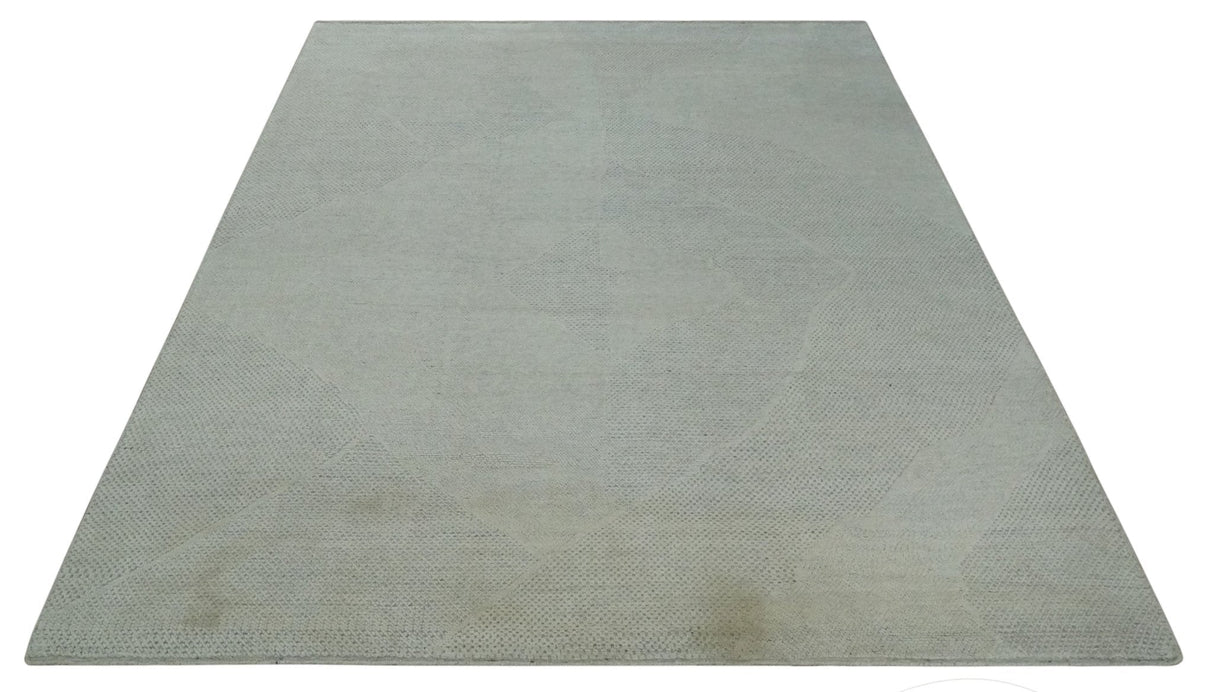 Premium look Solid Ivory Antique carved Design 9x12 Hand knotted wool Area Rug