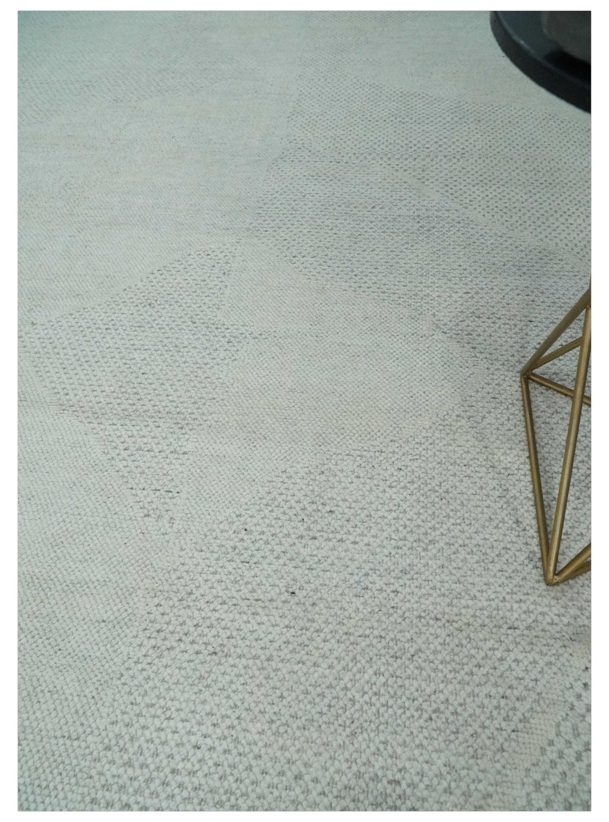 Premium look Solid Ivory Antique carved Design 9x12 Hand knotted wool Area Rug