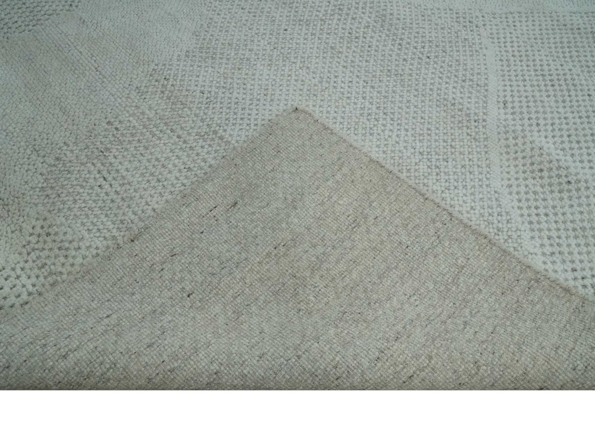 Premium look Solid Ivory Antique carved Design 9x12 Hand knotted wool Area Rug