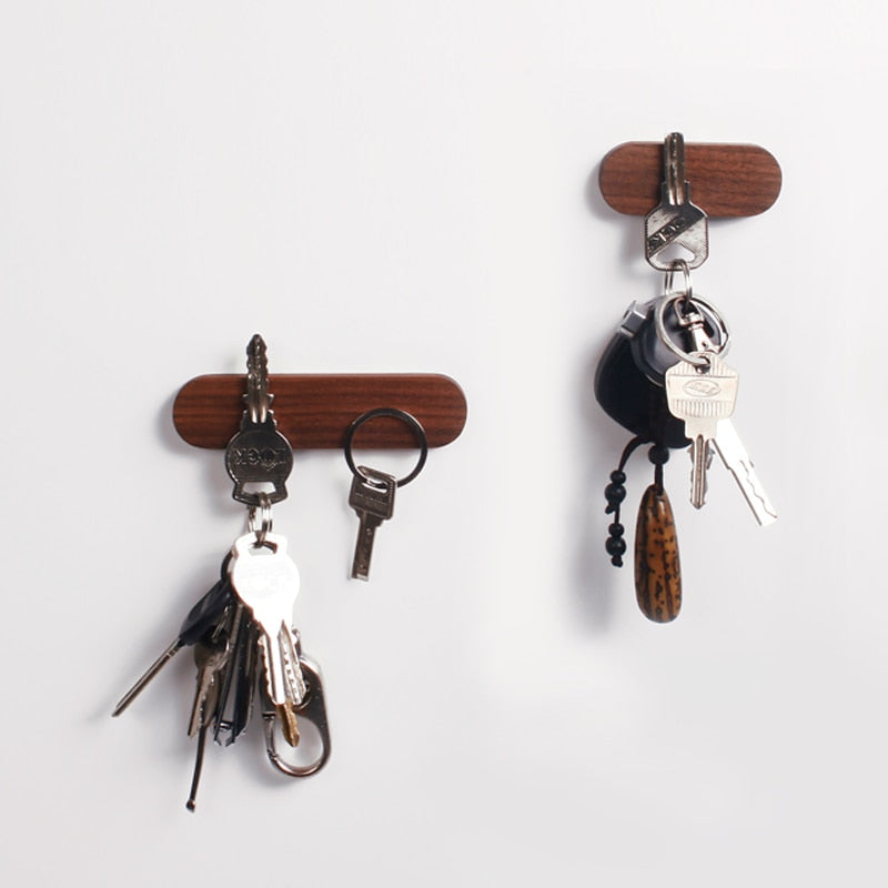Wooden Magnetic Key Holder Wall Mount Adhesive Key Rack Organizer