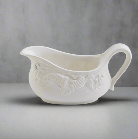 Pumpkin-Leaf-Gravy-Boat,-White-Embossed-Pumpkin-Fall-Harvest-Fall-Decor
