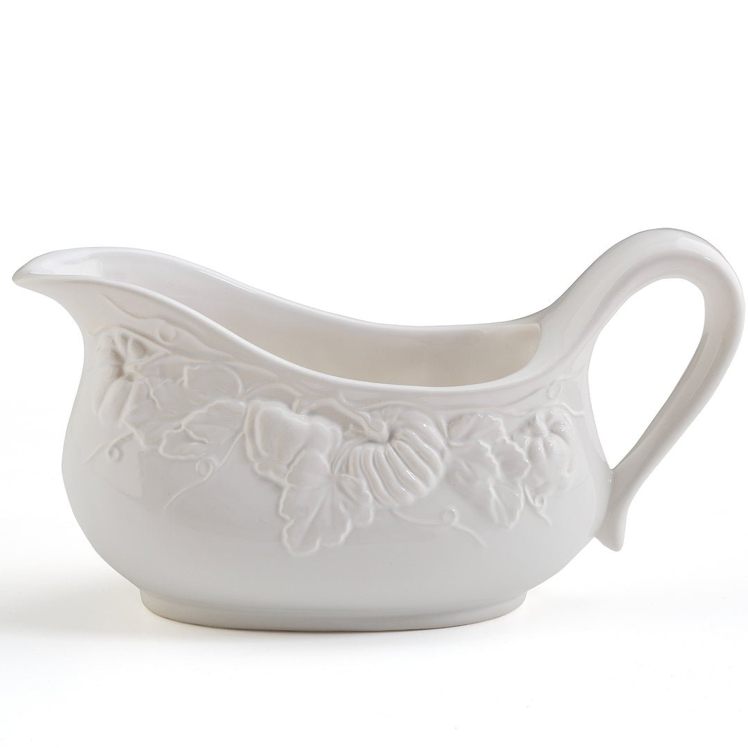 Pumpkin leaf gravy boat, white embossed pumpkin fall harvest, made in italy - Tuesday Morning - Fall Decor