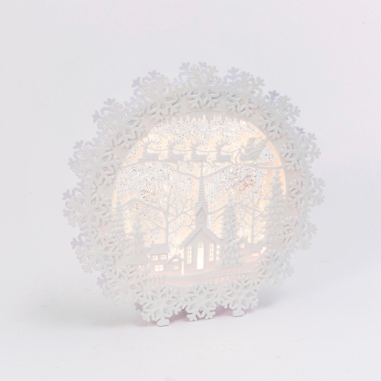 Lighted Spinning Water Globe Snowflake Wreath