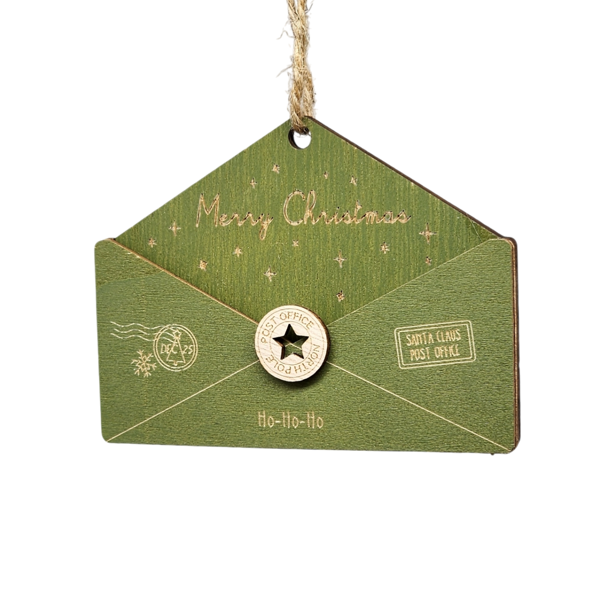 Wooden Letter to Santa Ornament - Green
