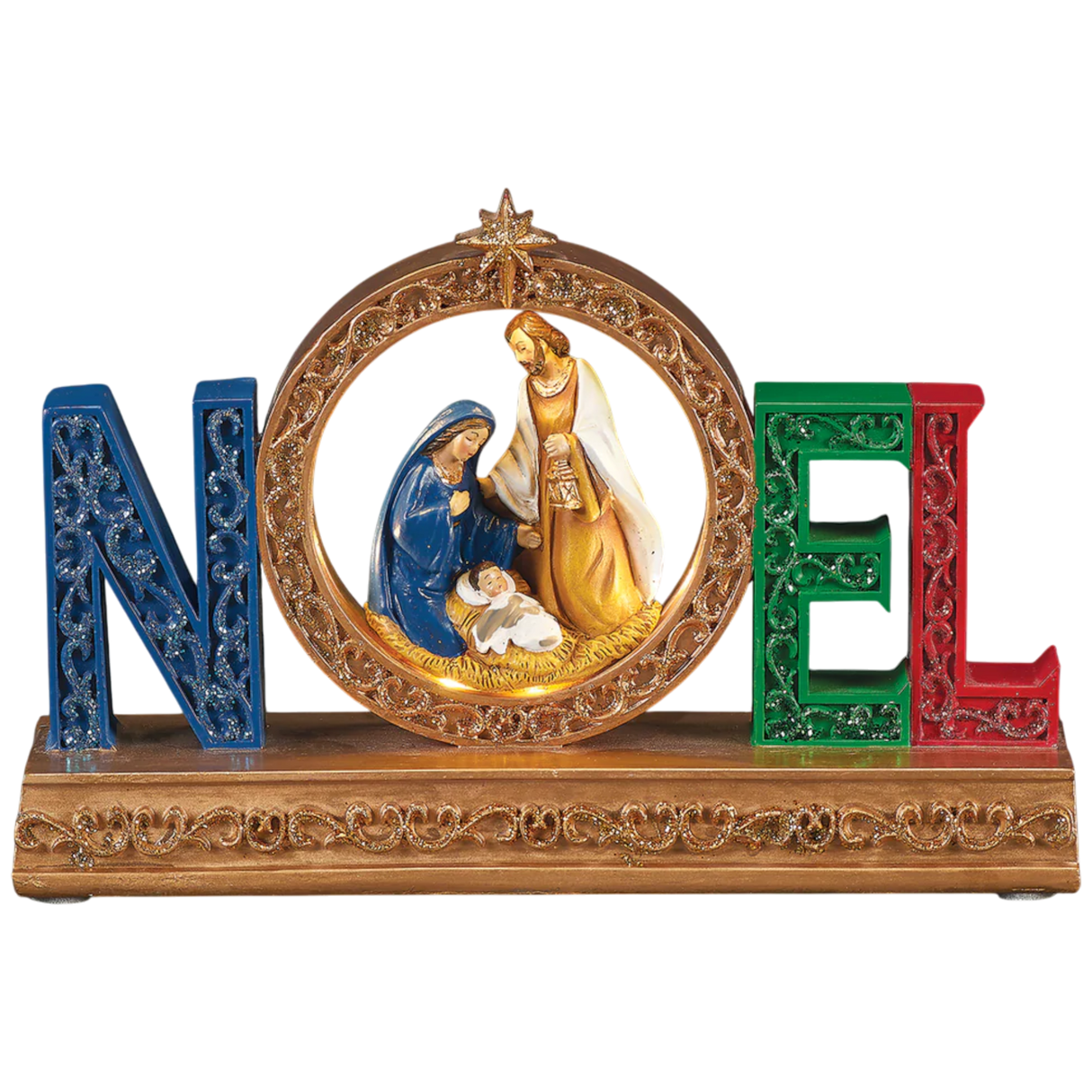 Lighted NOEL Tabletop Holy Family Nativity Scene