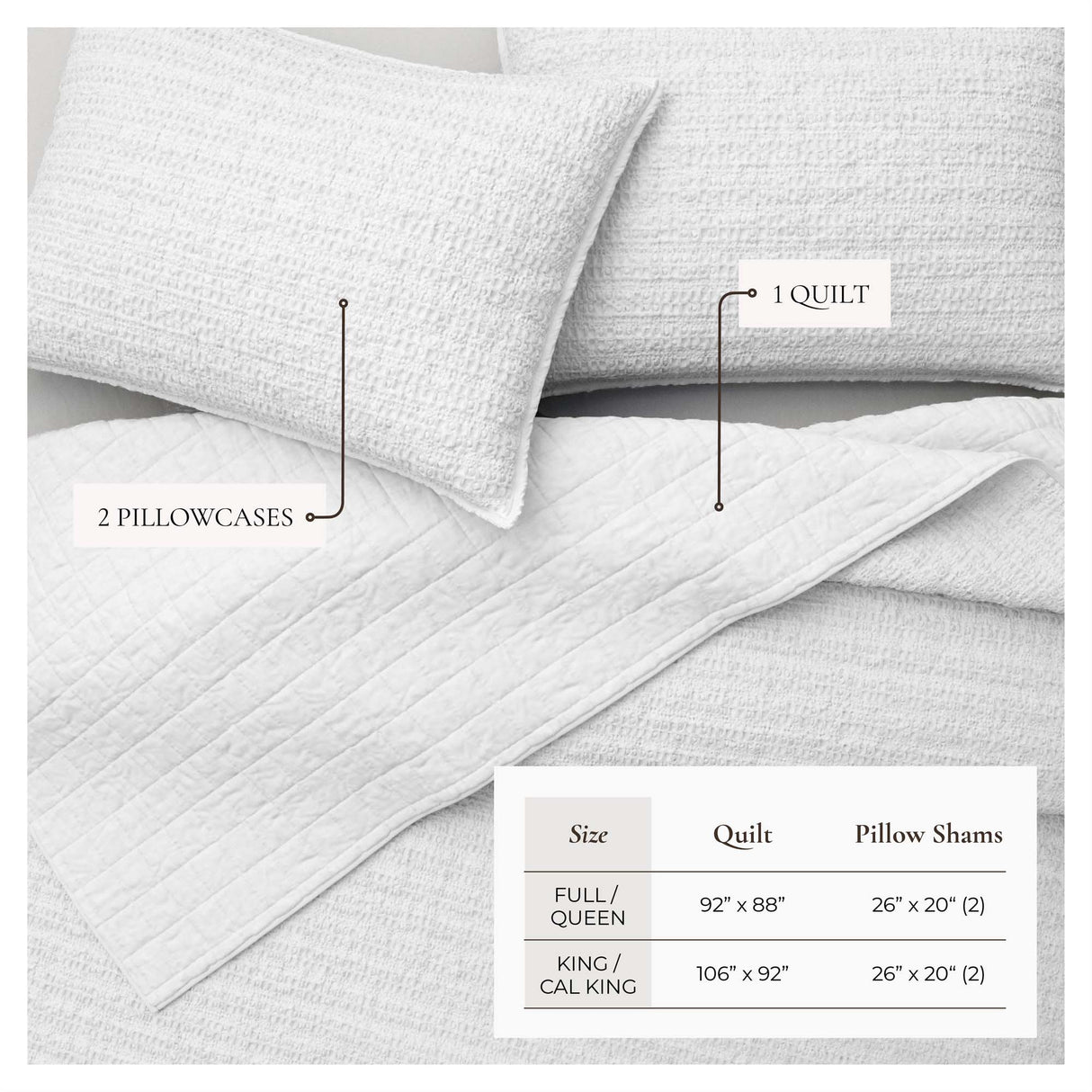 100% Cotton Honeycomb Waffle Garment Washed Quilt Set - Genevieve Collection