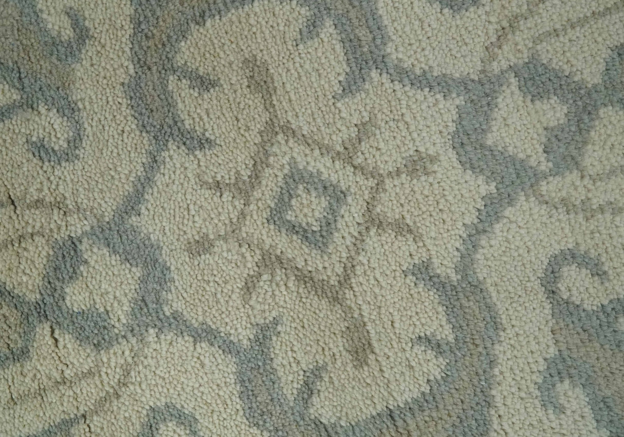 Quick Ship 10x14 Hand Knotted Medallion Beige and Charcoal Wool Area Rug