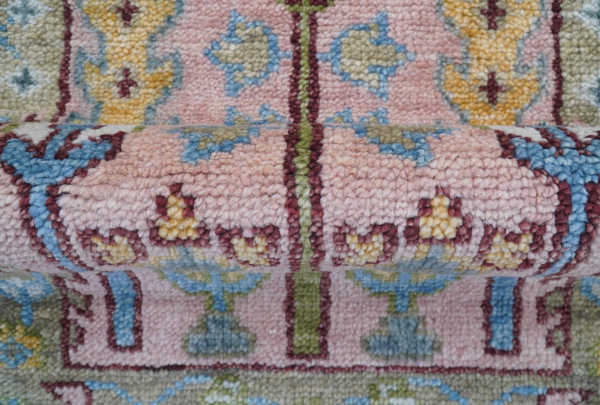 Quick Ship 2.6x8 Hand Knotted Tree of life Pink And Olive Wool Rug