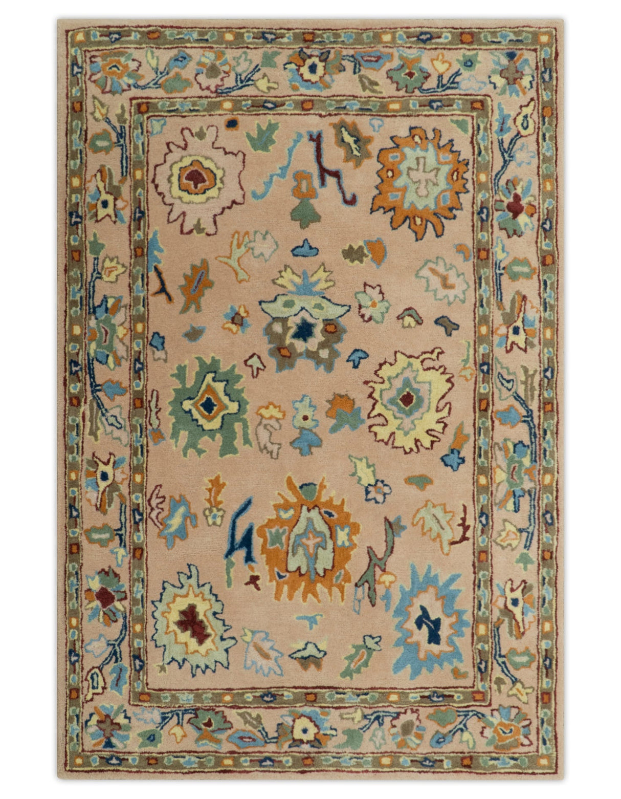 Quick Ship 2x3 Hand Tufted Modern Oushak Peach And Rust Wool Rug