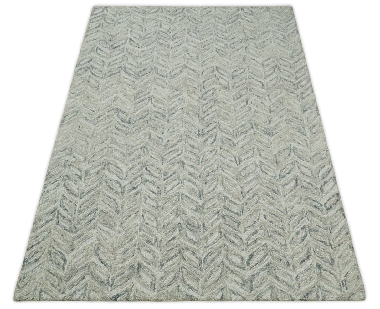 Quick Ship 5x8 Hand Tufted Modern Style Beige And Gray Wool Rug