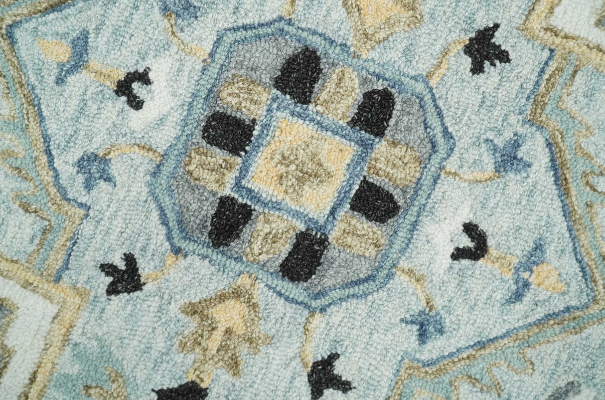 Quick Ship 5x8 Ivory And Blue Medallion Design Hand Tufted Wool Rug