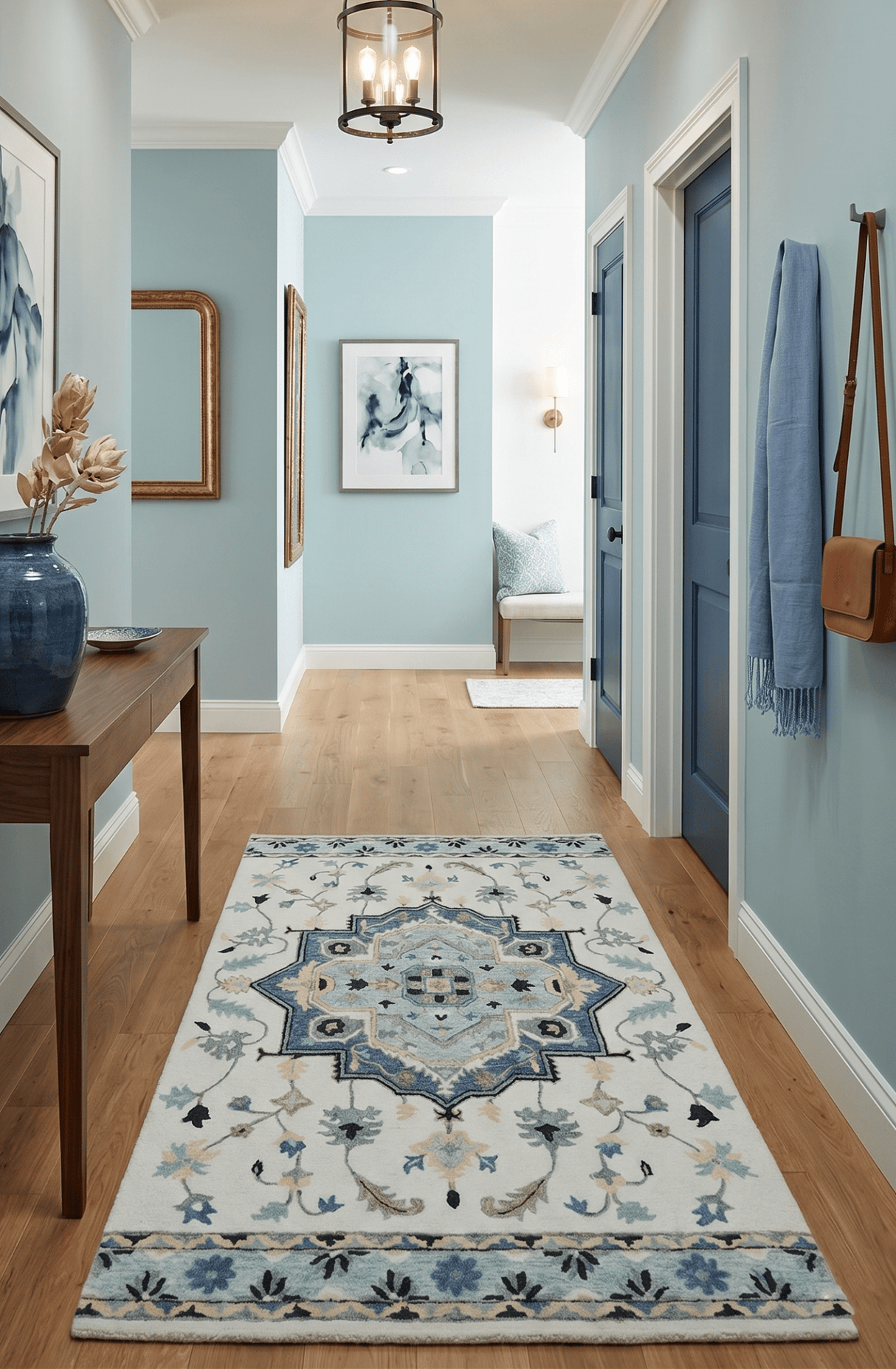 Quick Ship 5x8 Ivory And Blue Medallion Design Hand Tufted Wool Rug