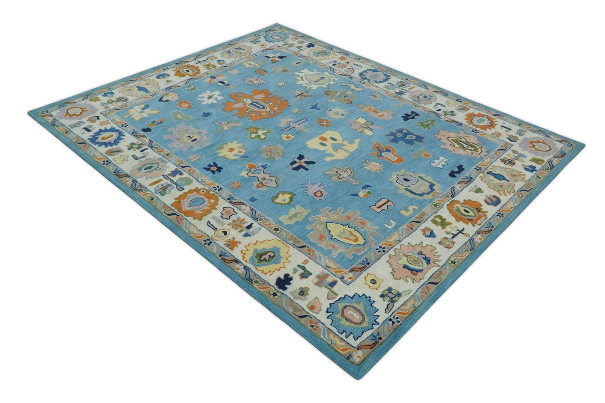 Quick Ship 5x8 Modern Oushak Blue And Ivory Hand Tufted Wool Rug