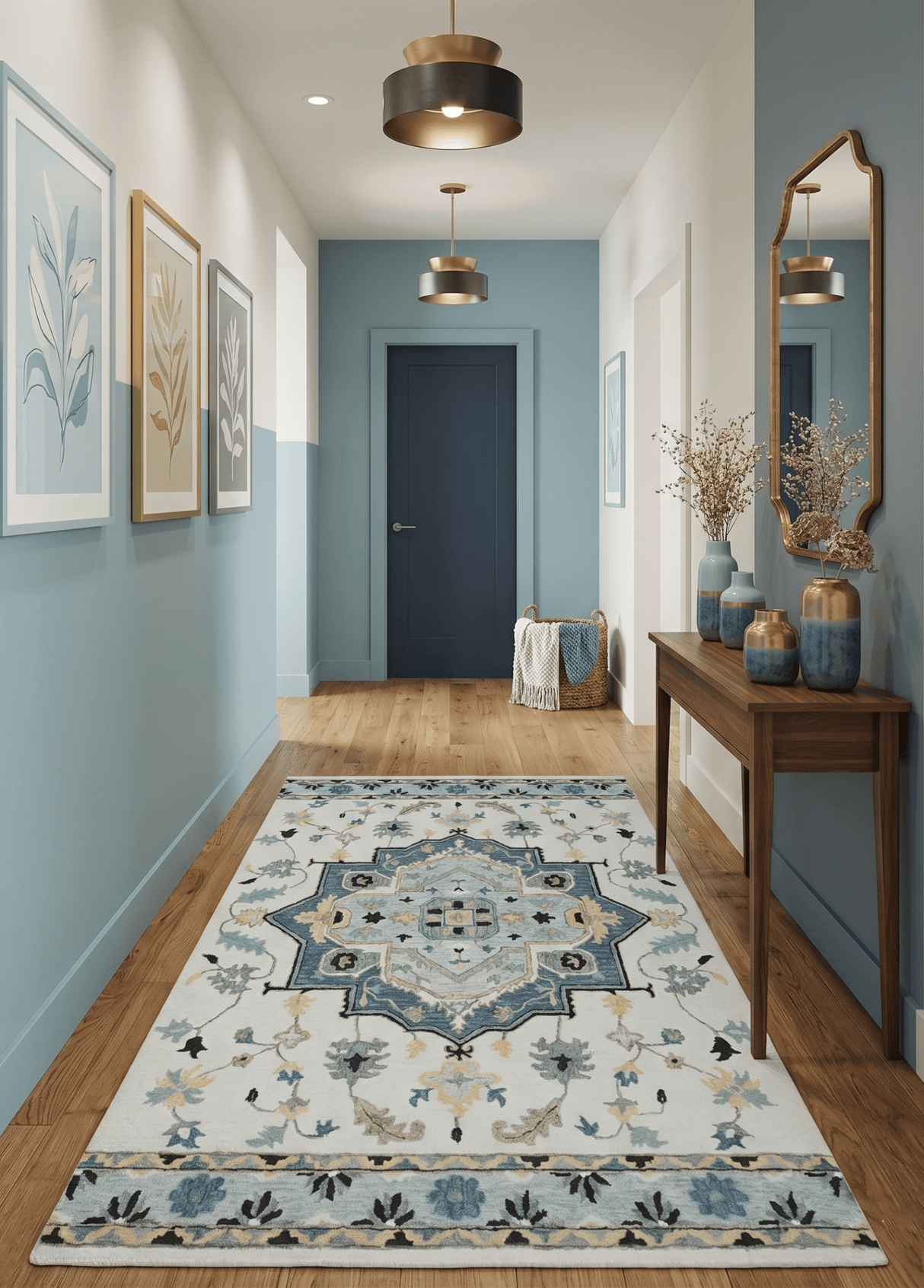 Quick Ship 6x9 Ivory And Blue Medallion Design Hand Tufted Wool Rug