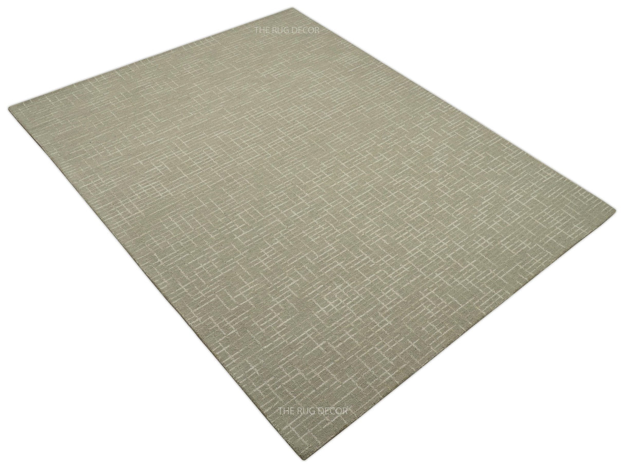 Quick Ship 8x10, 9x12 Beige Contemporary Hand Tufted Wool Rug