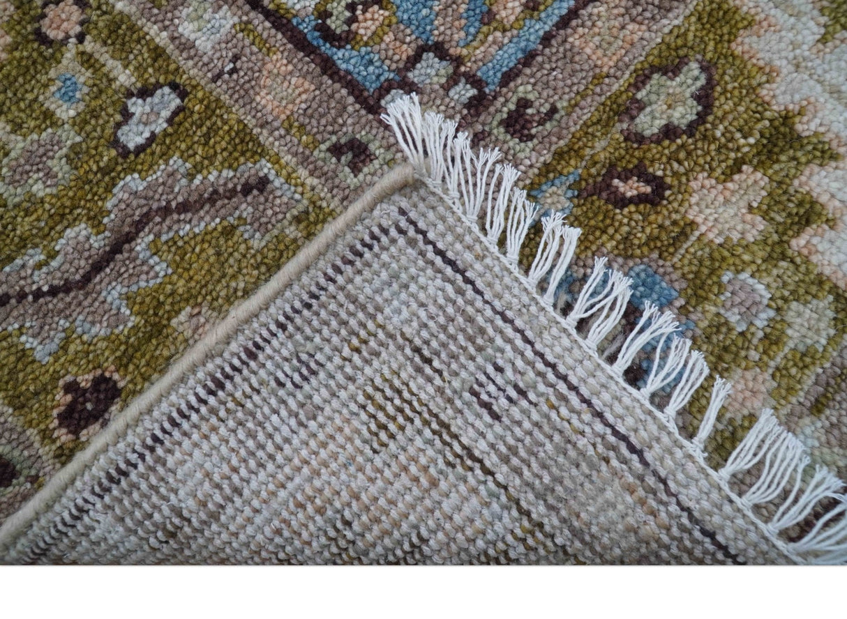 Quick Ship Olive And Peach Traditional Hand Knotted 8x10 Wool Rug