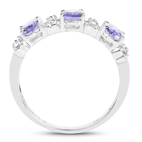 1.40 Carat Genuine Tanzanite and White Topaz .925 Sterling Silver Ring