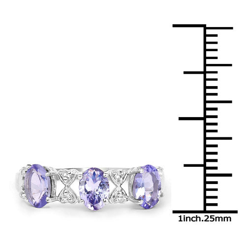 1.40 Carat Genuine Tanzanite and White Topaz .925 Sterling Silver Ring