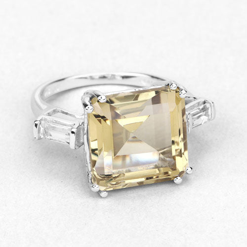 11.45 Carat Genuine Lemon Quartz and White Topaz .925 Sterling Silver Ring