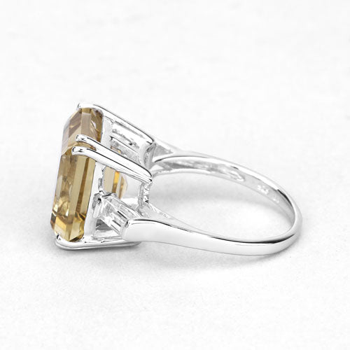 11.45 Carat Genuine Lemon Quartz and White Topaz .925 Sterling Silver Ring