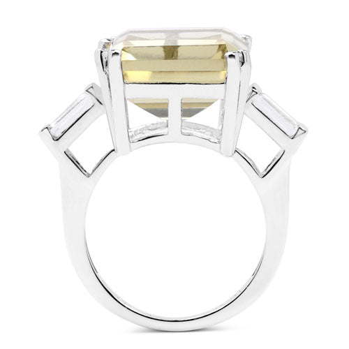 11.45 Carat Genuine Lemon Quartz and White Topaz .925 Sterling Silver Ring