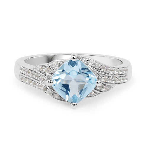 2.06 Carat Genuine Blue Topaz and White Topaz .925 Sterling Silver Ring