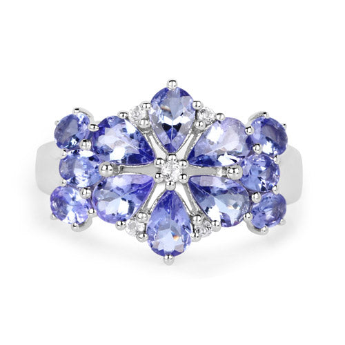 3.36 Carat Genuine Tanzanite and White Topaz .925 Sterling Silver Ring