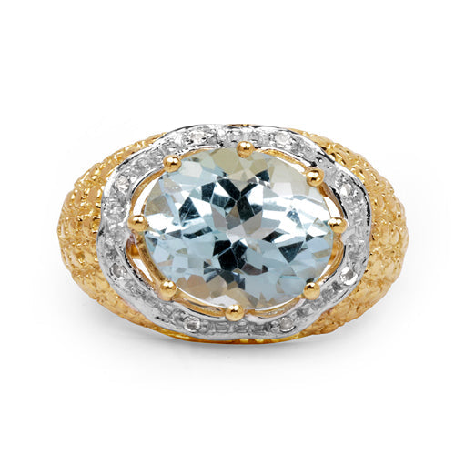 14K Yellow Gold Plated 5.27 Carat Genuine Blue Topaz & White Topaz .925 Sterling Silver Ring