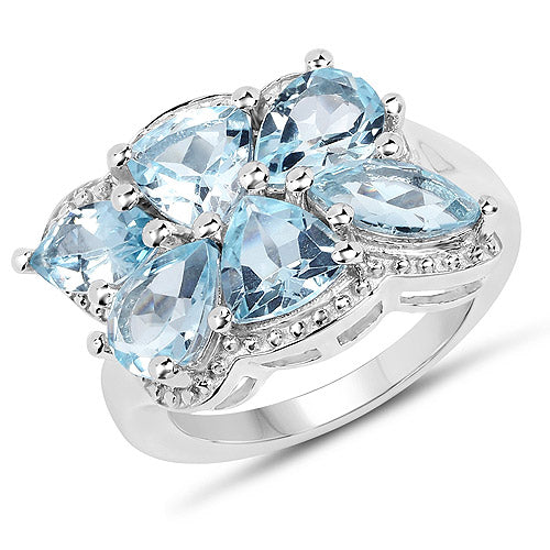 4.34 Carat Genuine Blue Topaz .925 Sterling Silver Ring