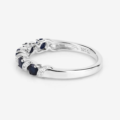 0.64 Carat Genuine Blue Sapphire and White Topaz .925 Sterling Silver Ring