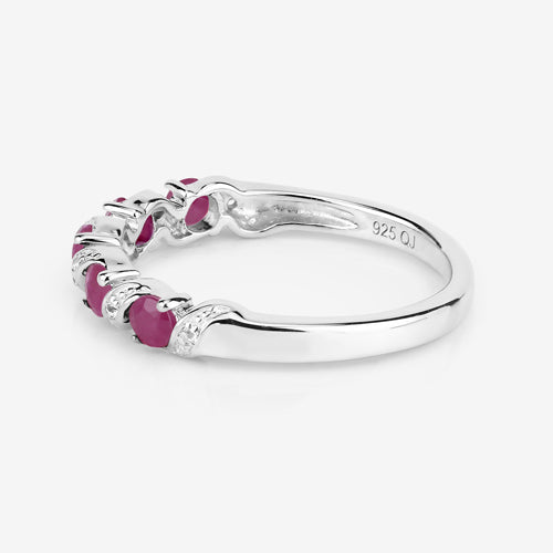 0.69 Carat Genuine Ruby and White Topaz .925 Sterling Silver Ring