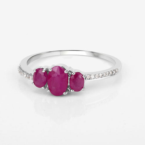 1.02 Carat Genuine Ruby and White Diamond 14K White Gold Ring