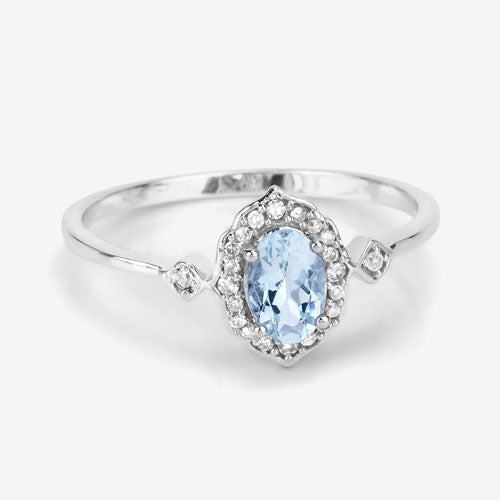 0.48 Carat Genuine Aquamarine and White Diamond 14K White Gold Ring