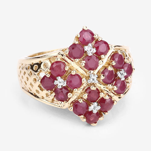 2.13 Carat Genuine Ruby and White Topaz .925 Sterling Silver Ring