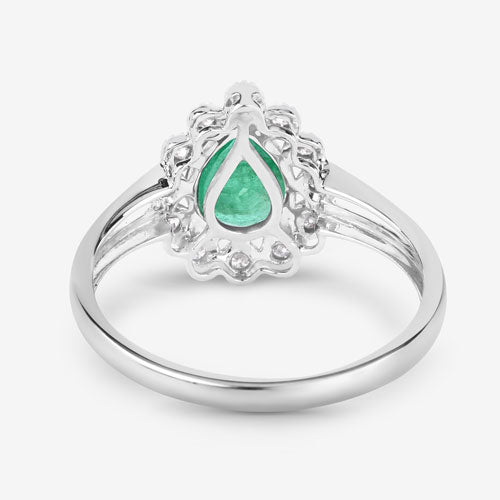 1.22 Carat Genuine Zambian Emerald and White Diamond 10K White Gold Ring