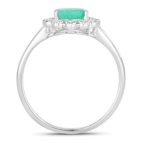 1.22 Carat Genuine Zambian Emerald and White Diamond 10K White Gold Ring