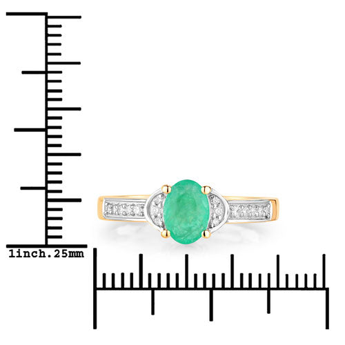 0.82 Carat Genuine Zambian Emerald and White Diamond 10K Yellow Gold Ring