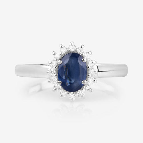 1.11 Carat Genuine Blue Sapphire and White Diamond 10K White Gold Ring