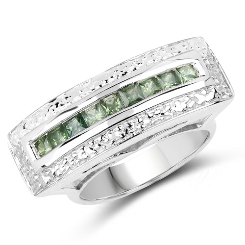 1.08 Carat Genuine Green Sapphire .925 Sterling Silver Ring