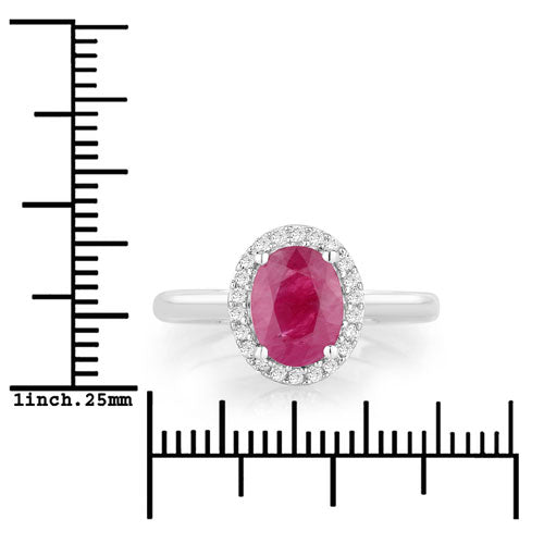 1.59 Carat Genuine Ruby and White Diamond 10K White Gold Ring